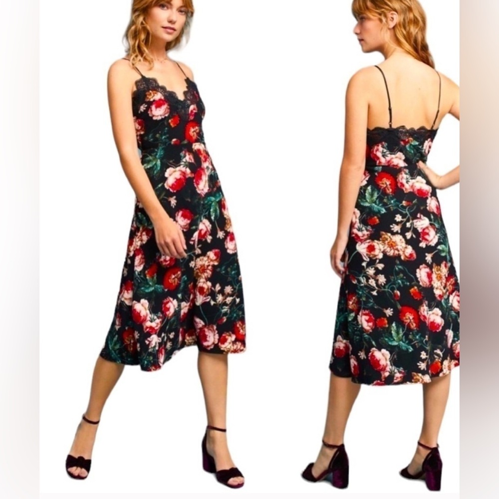 Foxiedox Lace Detail Floral Black Midi by Anthropologie 
Sleeveless Dress